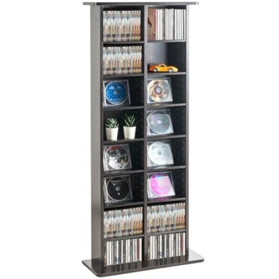 Image of VEVOR Media Storage Cabinet, 8 layer DVD Shelf, Adjustable CD Shelves 16 Compartments, Protects &amp; Organizes Music, Movie, Video Games or Memorabilia Collections, Espresso