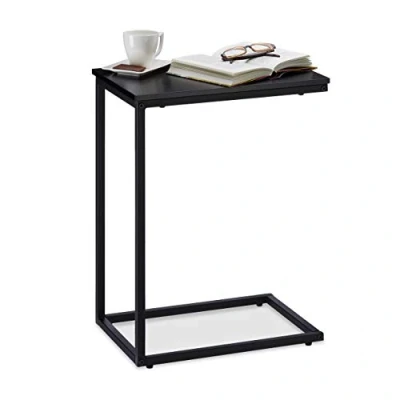 Image of Relaxdays Black Side Table, Metal Frame, Robust, Melamine Top, Decorative, U Shaped Coffee 60 cm Tall,
