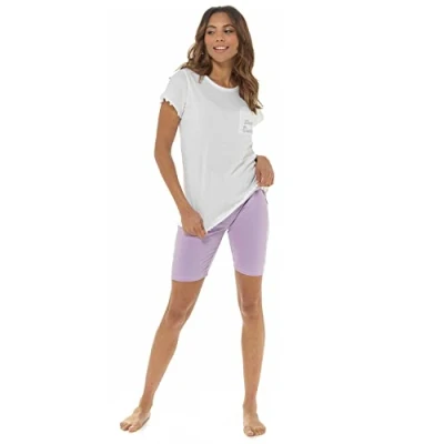 Image of undercover lingerie Ladies Sleep Queen Short Pyjamas LN1591 White/Purple 16 18