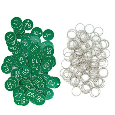 Image of Plastic Keychain Tags, Engraved Number Tags with Key Rings (Green, 1 50) by