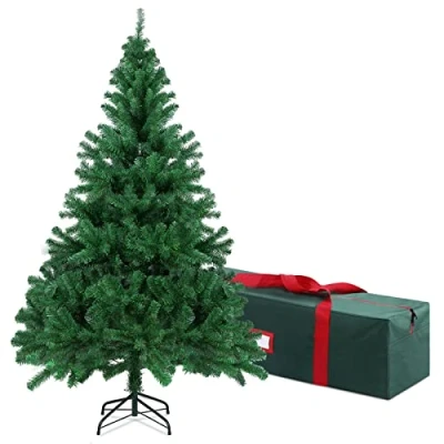 Image of OUSFOT 6ft Christmas Tree with Reusable Oxford 600D Storage Bag PVC PE 815 Branches Foldable Metal Stand Artificial Xmas Decoration