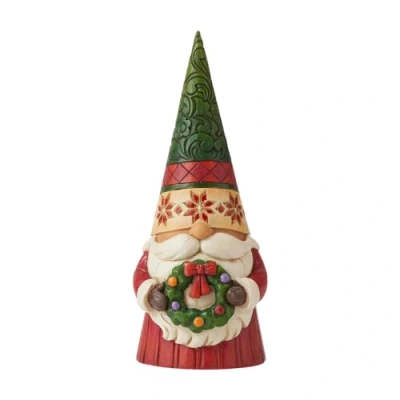 Image of Enesco Jim Shore Heartwood Creek Christmas Gnome Holding Wreath Figurine, 7.09 Inch, Multicolor