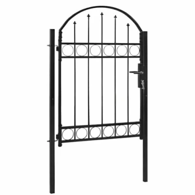 Image of vidaXL Black Steel Fence Gate with Arched Top and Horizontal Braces, Lockable Entryway for Garden, Terrace or Patio 100x125cm