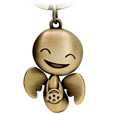 Image of FABACH Guardian Angel Keyring Happy with Steering Wheel Cute Pendant Made of Metal Gift Lucky Charm Car Driving Licence Drive Carefully, Antique Bronze, 1 Item