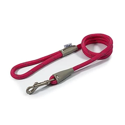 Image of Ancol Viva Reflective Rope And Real Leather Snap Lead 107 X 1.2Cm. Pink