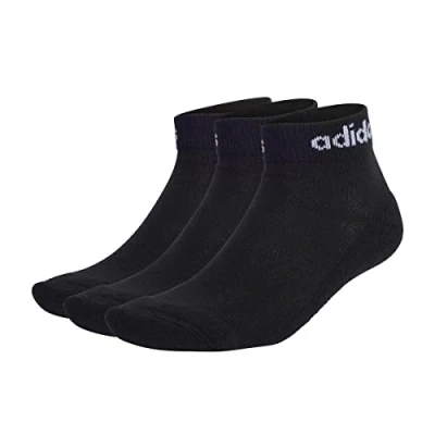 Image of adidas Unisex Linear Ankle Cushioned Socks 3 Pairs, Black / White, 8.5 10