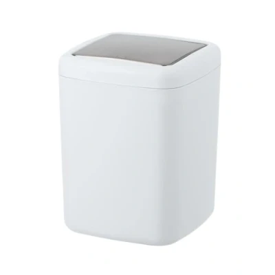 Image of WENKO Barcelona S Swing Top Bin, White, Cosmetic Completely Shatterproof, Capacity: 3 L, Plastic (TPE), 15 x 20 cm, White