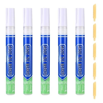 Image of 5 Pcs Grout Pen White, White Grouting Tiles Pens, Tile Reviver Restorer Marker Repair Pens for Wall Lines Floor Gap