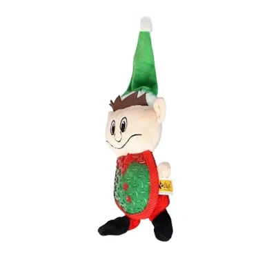 Image of DINGO Plush Elf Dog Toy with Green Hat and Sewn in Squeaker, Funny for Training, Fetch, Play, Reward, Flat 34 cm Long, Multicolor 17473