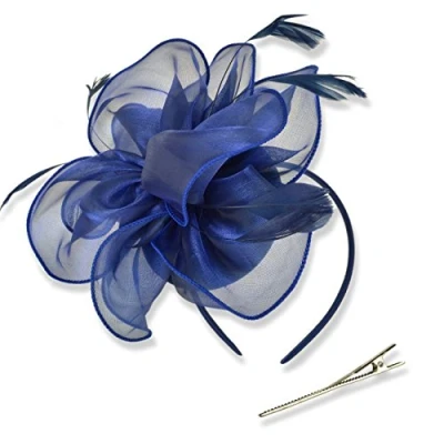 Image of DRESHOW Fascinators Hat for Women Cocktail Tea Party Headwear Flower Mesh Ribbon Feathers Headband