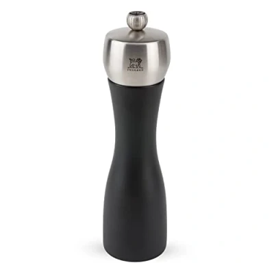 Image of Peugeot Fidji u&#039;Select Manual Salt Mill Adjustable Grinder Beechwood and Stainless Steel, Matt Black, 20 cm