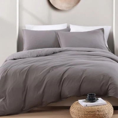 Image of LANE LINEN Super King Duvet Cover Set Grey Pre Washed Soft Microfibre Polyester with Pillow case Bedding Quilt