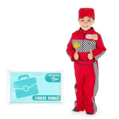 Image of PRETEND TO BEE Racing Driver Fancy Dress Costume for Kids, Red Cap and Suit, 3 5 Years