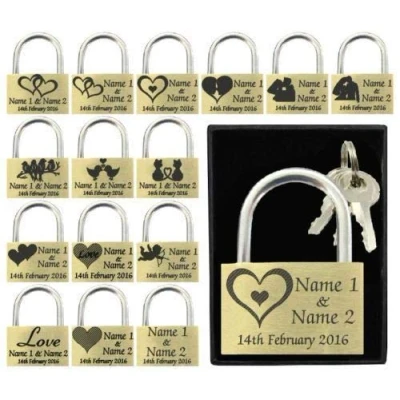 Image of Anniversary, Valentines Present, Wedding Favour 40mm Love Lock Personalised Engraved Padlock (3 Hearts)