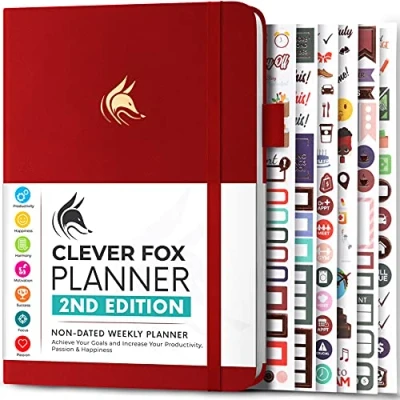 Image of Clever Fox Planner 2nd Edition Colorful Weekly &amp; Monthly Goal Planner, Time Management Productivity Organizer, Undated, A5 (Red)