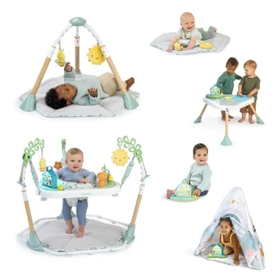 Image of Ingenuity Tummy to Toes 6 in 1 Milestone Center, Toy Bar, Foldable Mat, Music and Nature Sounds, Lights, Activity Jumper, Table, Playhouse, for Ages 0 48 Months