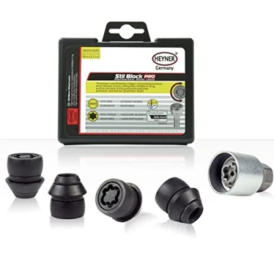 Image of HEYNER Germany Locking Wheel Bolts 980/5 Black Set of 4 and Car Security Locks Anti theft Fits Ford Focus MK3 MK4