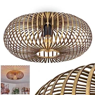 Image of Oravi Ceiling Light, Round lamp Made of Metal in Brass Coloured Antique, Retro Light with Lattice Effect, Ø 40.5 cm, 1 Flame, E27 Socket. Without Bulbs