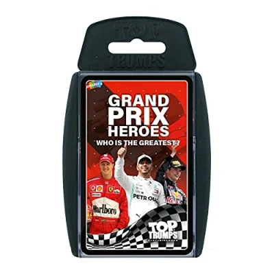 Image of Top Trumps Grand Prix Heroes Classic Card Game, learn facts about racing drivers including Sebastian Vettel, Lewis Hamilton and Daniel Ricciardo, gift toy for boys girls aged 6 plus