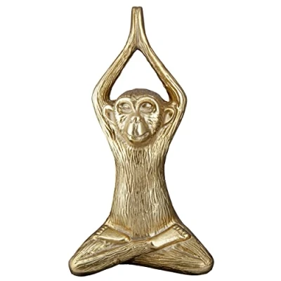 Image of GILDE Decorative Animal Figurine Sculpture Yoga Monkey Modern Art and Resin Gold Height 28.5 cm