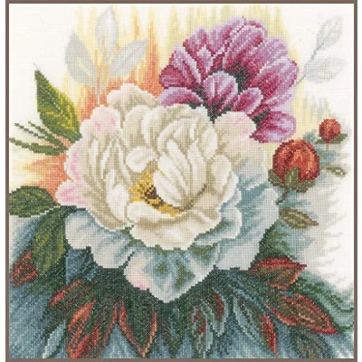 Image of Lanarte Counted Cross Stitch Kit: White Rose (Linen), Cotton NA, 25 x 25cm
