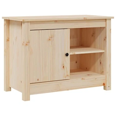 Image of vidaXL Solid Pine Wood TV Cabinet Brown Wooden Media Unit With Storage Rustic Modern Stand for Living Room Bedroom 70x36.5x52 cm.