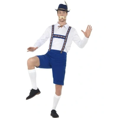 Image of Smiffys Bavarian Costume, Blue with Shirt &amp; Lederhosen, Oktoberfest Fancy Dress, Adult Dress Up Costumes