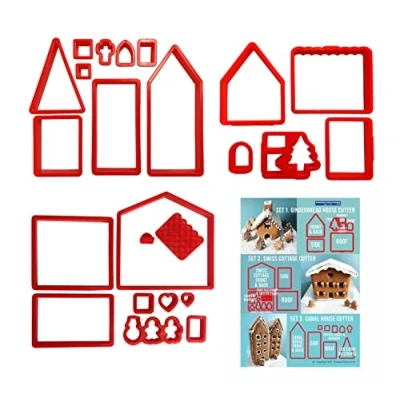 Image of Linic Plastics UK Made Gingerbread House/Village Cookie Cutter Set of 3, Swiss Cottage, Tall Canal House, etc. S7879 Free Delivery