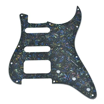 Image of KAISH 11 Hole American Modern Strat Style HSS Pickguard 2 Screw Round Corner Humbucking Pickup Mounting for Stratocaster/Strat Abalone Pearl