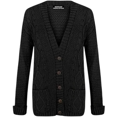 Image of MAYA® Plus Size Womens Button Long Sleeve Pocket Top Ladies Knitted Cardigan (Black, 8 10)
