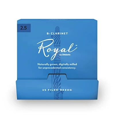 Image of D’Addario Woodwinds Royal Bb Clarinet Reeds B Flat for Strong Spine Filed Cut Strength 2.5, pack of 25