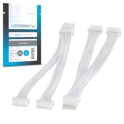 Image of Litcessory Splitter for Philips Hue/Solo Lightstrip (2 Pack, White Micro 6 PIN V4 / Solo Lightstrip)