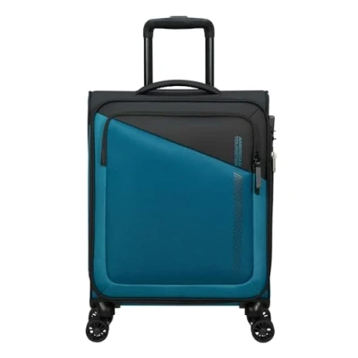 Image of American Tourister Daring Dash Spinner S, Expandable Hand Luggage, 55 cm, 39/46 L, Black/Blue, S (55cm L), Carry on Luggage