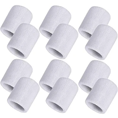 Image of 12 Pack Sweatbands Sports Wristband Cotton Sweat Band for Men and Women, Good Tennis, Basketball, Running, Gym, Working Out (White)