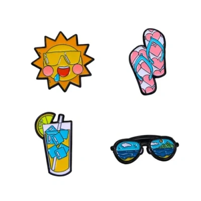 Image of sunruchao4pcs Cartoon Sunglasses Juice Cup Enamel Pins Summer Brooches Pin Badges for Clothing Bags Backpacks Jackets Hat DIY Decoration Jewelry Gift