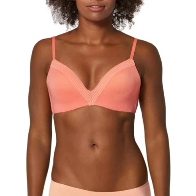 Image of Sloggi Women&#039;s Wow Embrace Pu Wireless Bra, Orange (Orange Light Combination M), 28A (Size: Medium)