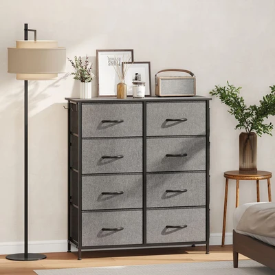 Image of Fabric Chest of Drawers, 8 Drawer Dresser for Bedroom, Charcoal Grey Homcom