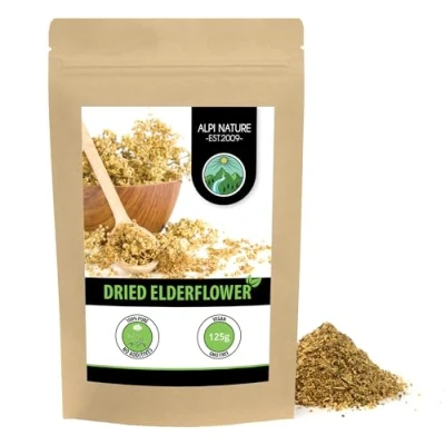 Image of elderflower infusion (125g), gently dried tea, rubbed elderflower, 100% pure and natural for the preparation of elderberry tea