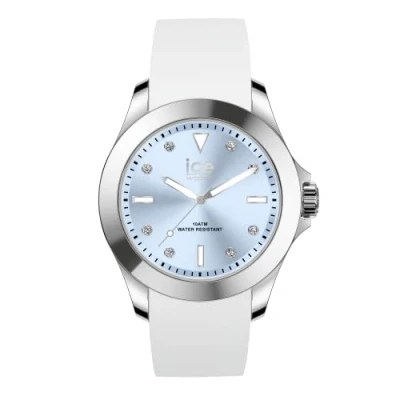 Image of Ice WATCH Steel White Pastel Blue Women&#039;s Wristwatch With Silicon Strap 020380 (Medium)