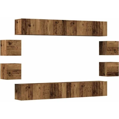 Image of vidaXL wall mounted TV cabinets 8 pcs brown engineered wood stand/media furniture for living room, bedroom, bathroom modern design with storage