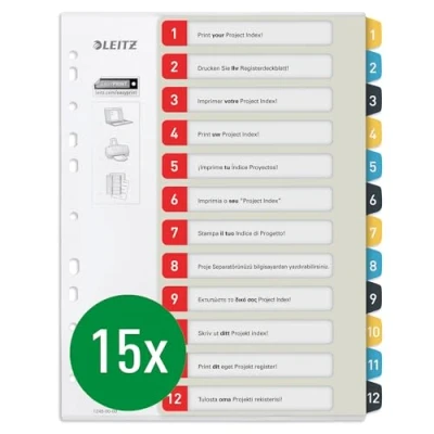 Image of Leitz 12480000 Cosy Series 15 Pack 1 12 PC Writeable Index Dividers A4 Size Heavy Duty Multicolour