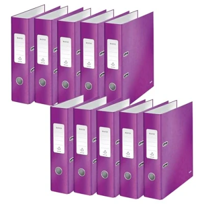 Image of Leitz A4 Lever Arch File, Purple, 80 mm spine width, WOW Range, Files &amp; Folders, 10052062, Pack 10, Design may vary
