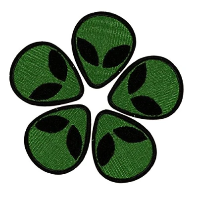 Image of HUIXUN Alien Head Patch Embroidered Iron on Patches for Clothes Fabric Sticker DIY Accessory Badge Applique ５PCS（1.7＂X2.1＂）