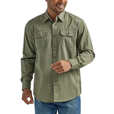 Image of Wrangler Authentics Men&#039;s Long sleeve Classic Woven Button Down Shirt, Burnt Olive, L UK