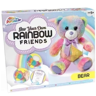 Image of RMS International Sew Your Own Rainbow Friends Gifts for Girls Make Kids Teddy Bears/Unicorns Includes Plush Bear, Birth Certificate, Needle &amp; Thread Stuffing (Bear)
