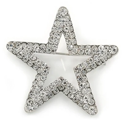 Image of Avalaya Silver Plated Clear Austrian Crystal Open Layered Star Brooch 40mm Across
