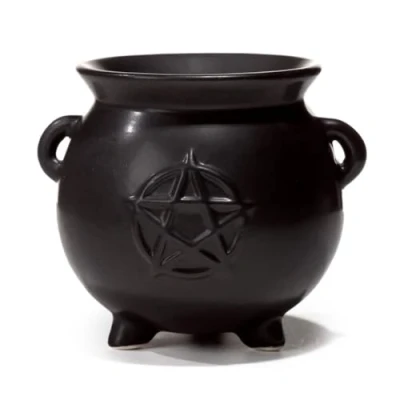 Image of Puckator Witches Cauldron Pentagram Black Oil Burner Dolomite Living Room Accessories Wax Liquidizer Burners For Essential Oils Scents Melter Melt Holder Fragrance