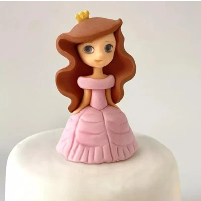 Image of Princess Cake Topper Edible Fondant 3D Decoration Great for Girl Birthday, Pink Party Easy to Use