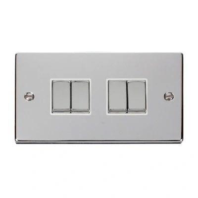 Image of Click Deco 4 Gang 2 Way Ingot 10AX Switch Polished Chrome White Inserts