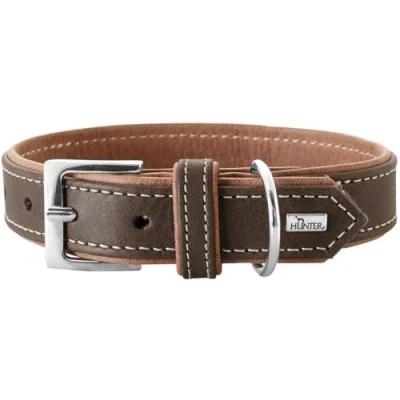 Image of HUNTER Porto Dog Collar, Leather, Sustainable, 30 (XS), Dark Brown/Cognac